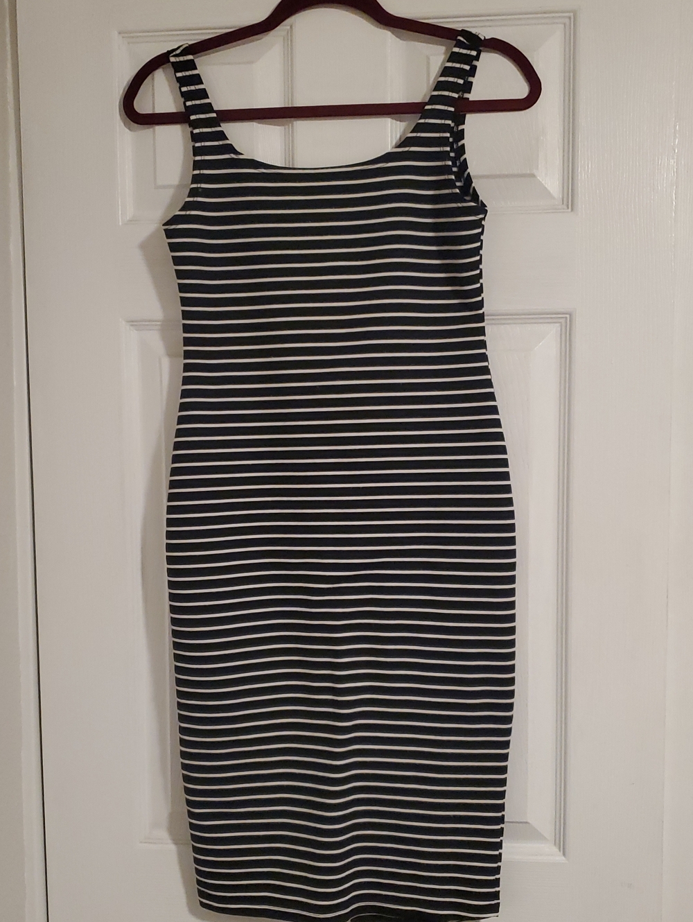 Popular Basics Black and White Striped Midi Tank Dress